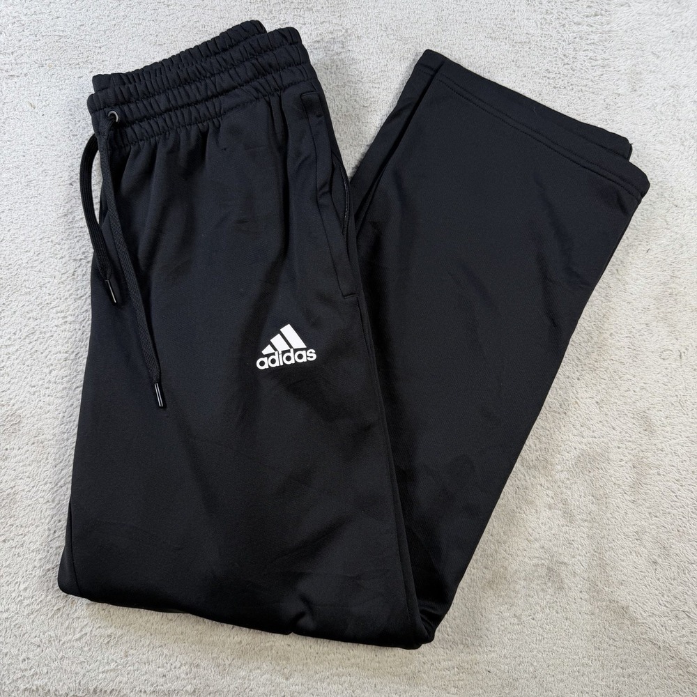 Adidas Sweatpants Mens Medium Black Fleece Drawstring Pocket Straight Gym Active